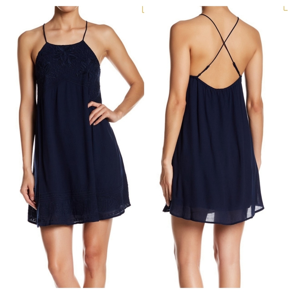 ASTR Embroidered Halter Shift Dress